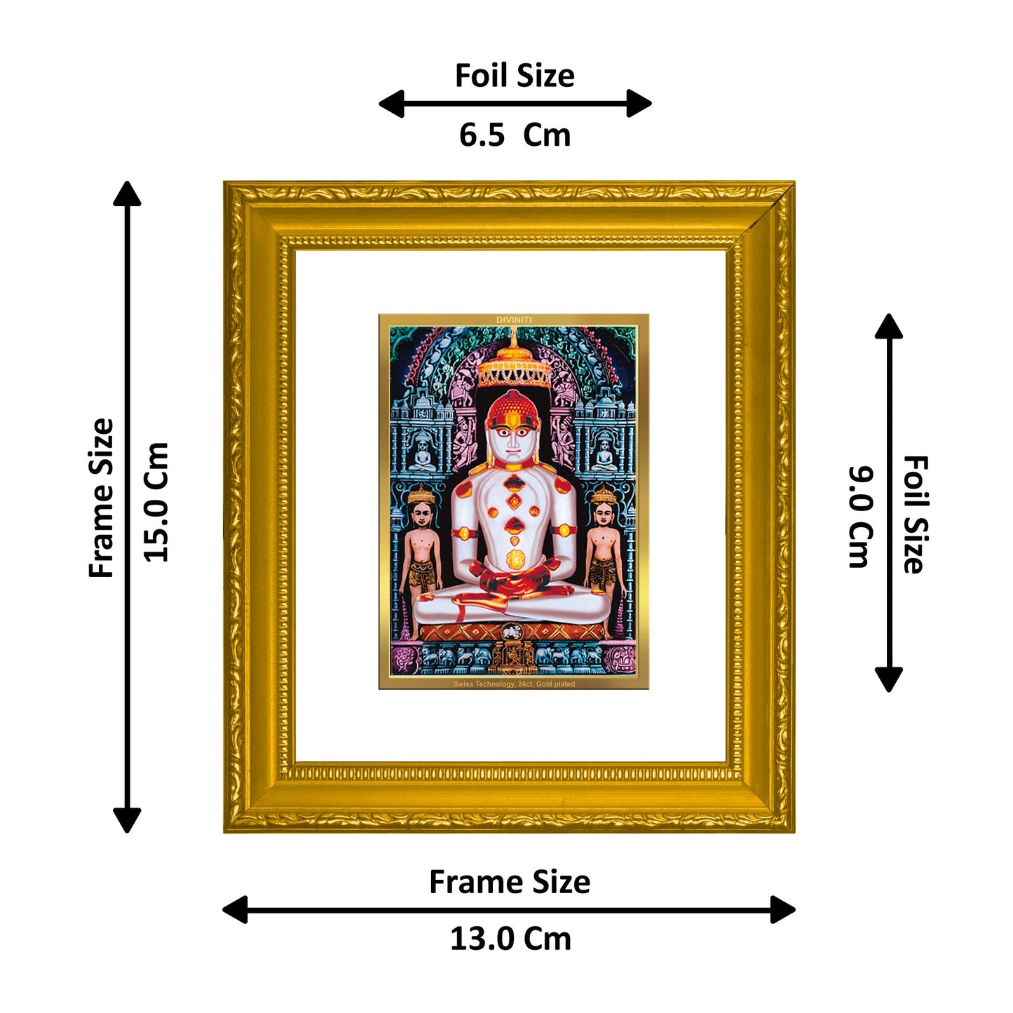 DIVINITI Adinath Gold Plated Wall Photo Frame| DG Frame 101 Wall Photo Frame and 24K Gold Plated Foil| Religious Photo Frame Idol For Prayer, Gifts Items (15.5CMX13.5CM)