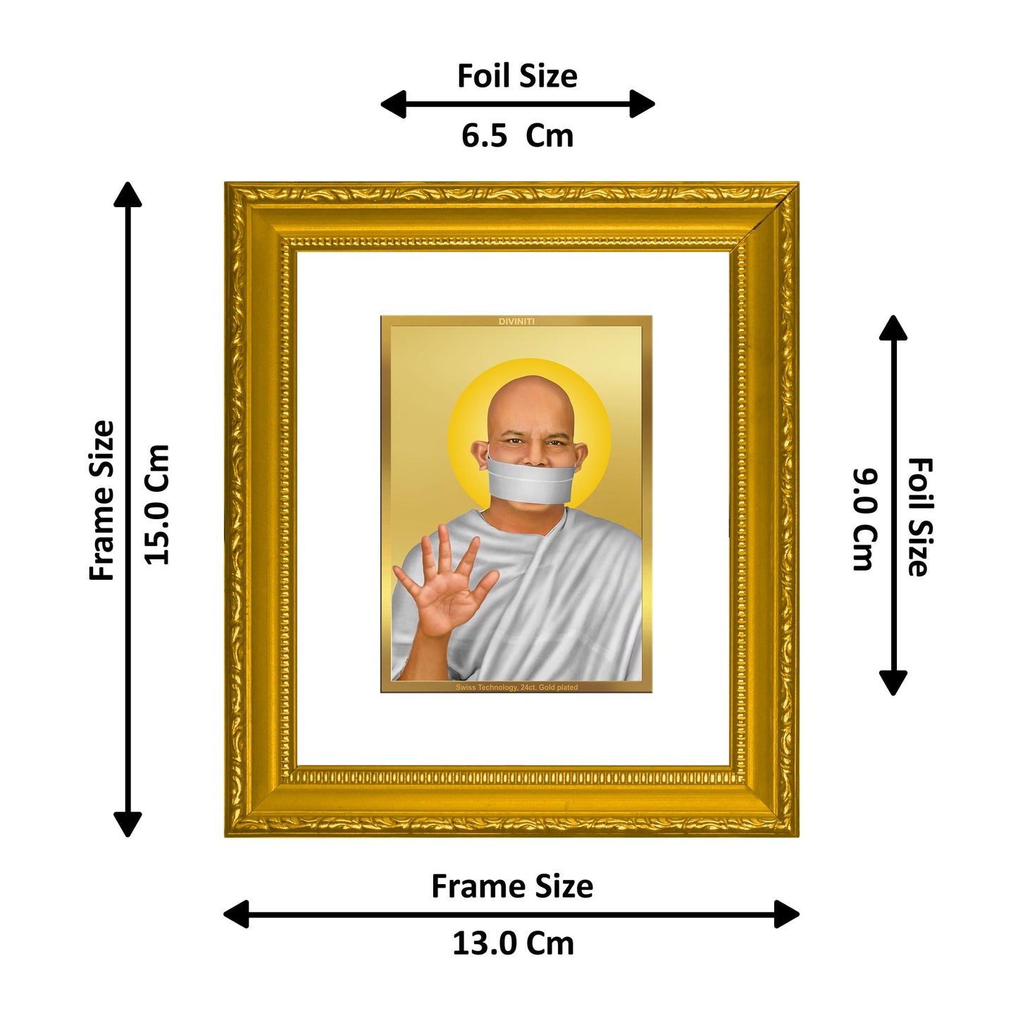 DIVINITI Acharya Shri Mahashraman Gold Plated Wall Photo Frame| DG Frame 101 Wall Photo Frame and 24K Gold Plated Foil| Religious Photo Frame Idol For Prayer, Gifts Items (15.5CMX13.5CM)