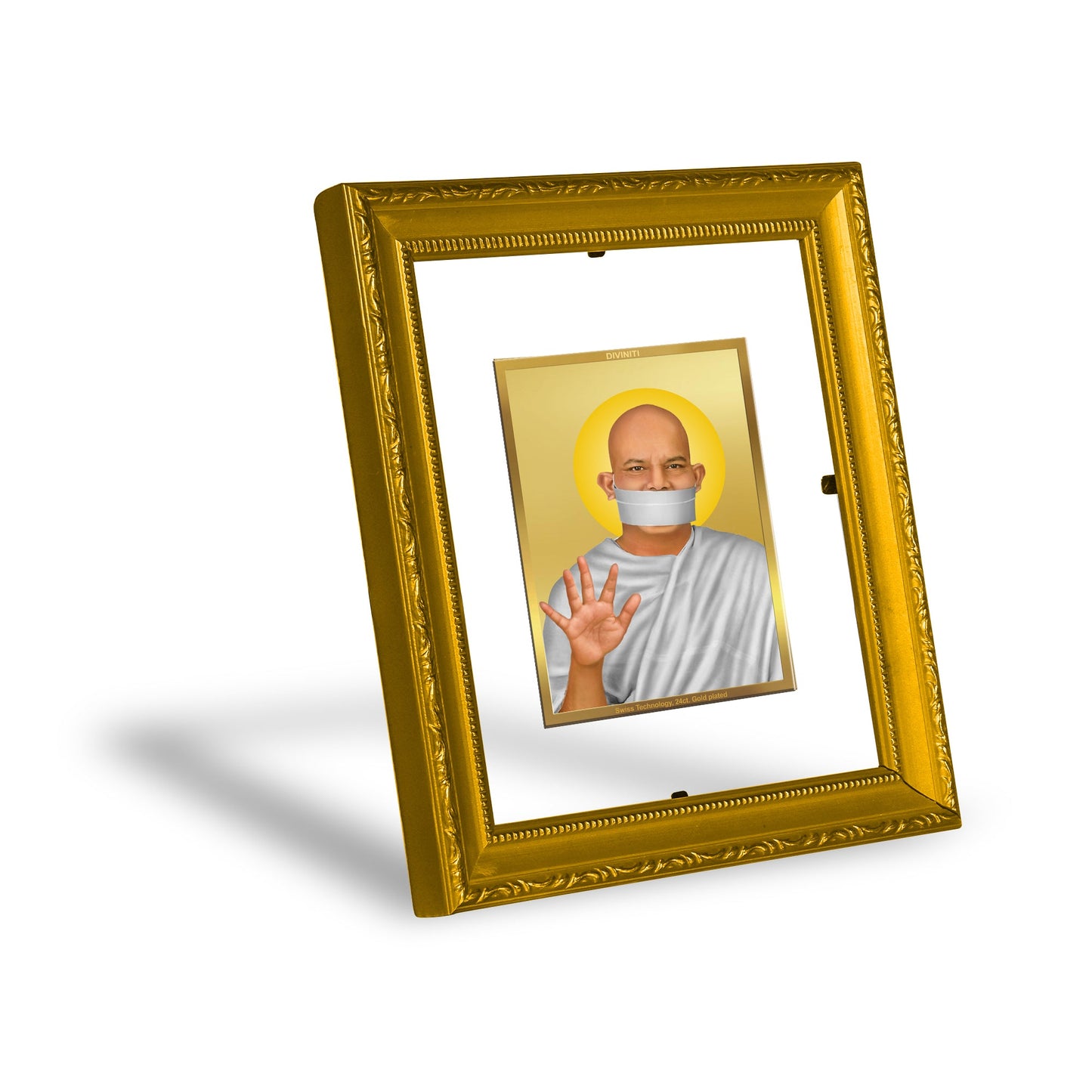 DIVINITI Acharya Shri Mahashraman Gold Plated Wall Photo Frame| DG Frame 101 Wall Photo Frame and 24K Gold Plated Foil| Religious Photo Frame Idol For Prayer, Gifts Items (15.5CMX13.5CM)