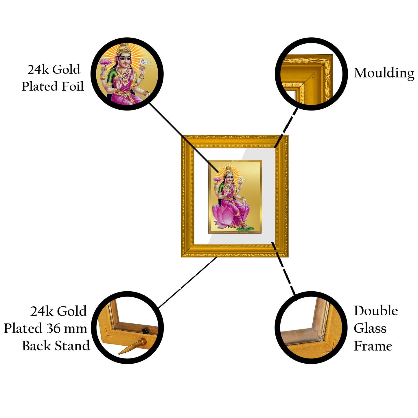 DIVINITI Aadi Lakshmi Gold Plated Wall Photo Frame| DG Frame 101 Wall Photo Frame and 24K Gold Plated Foil| Religious Photo Frame Idol For Prayer, Gifts Items (15.5CMX13.5CM)