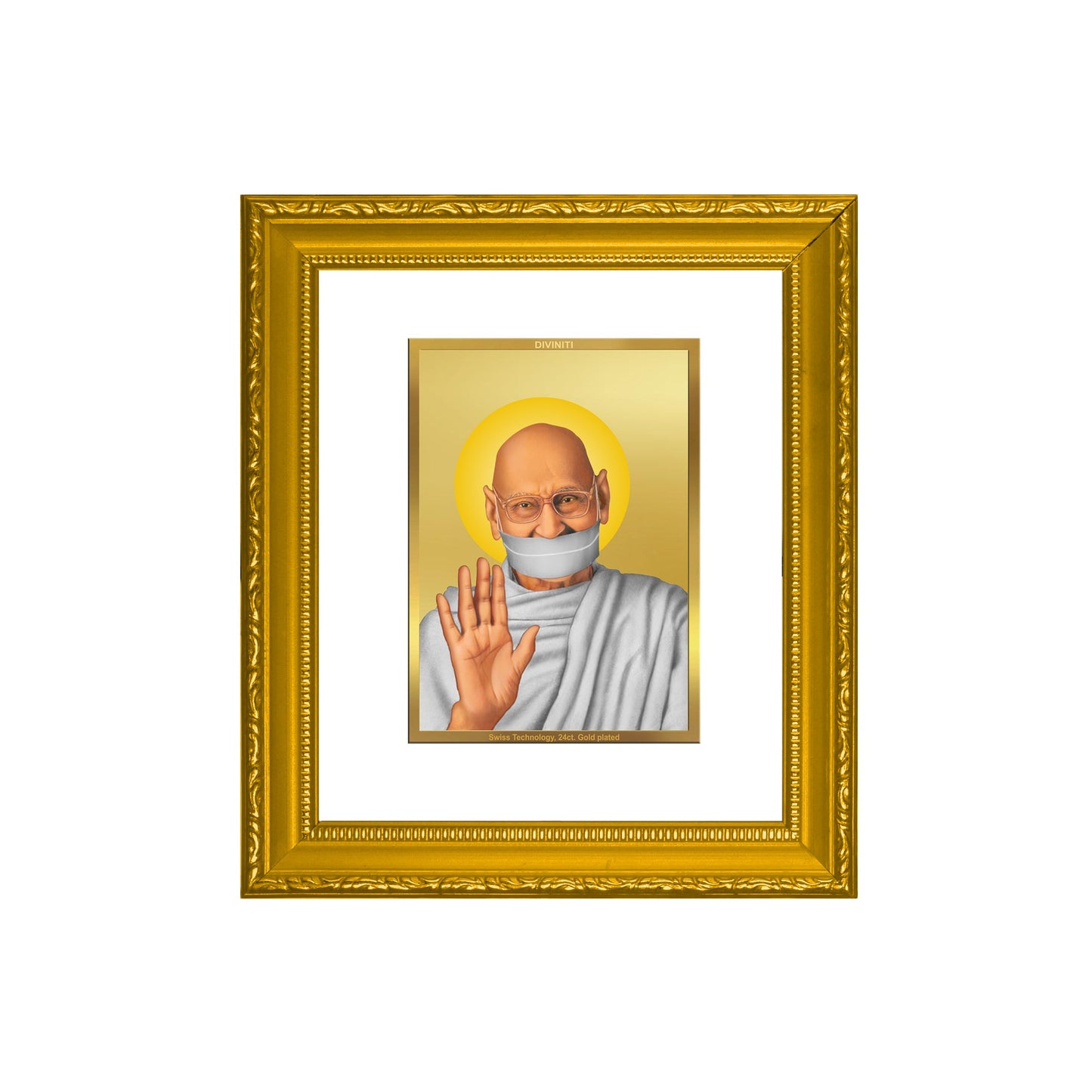 DIVINITI Aacharya Mahaprgya Ji Gold Plated Wall Photo Frame| DG Frame 101 Wall Photo Frame and 24K Gold Plated Foil| Religious Photo Frame Idol For Prayer, Gifts Items (15.5CMX13.5CM)