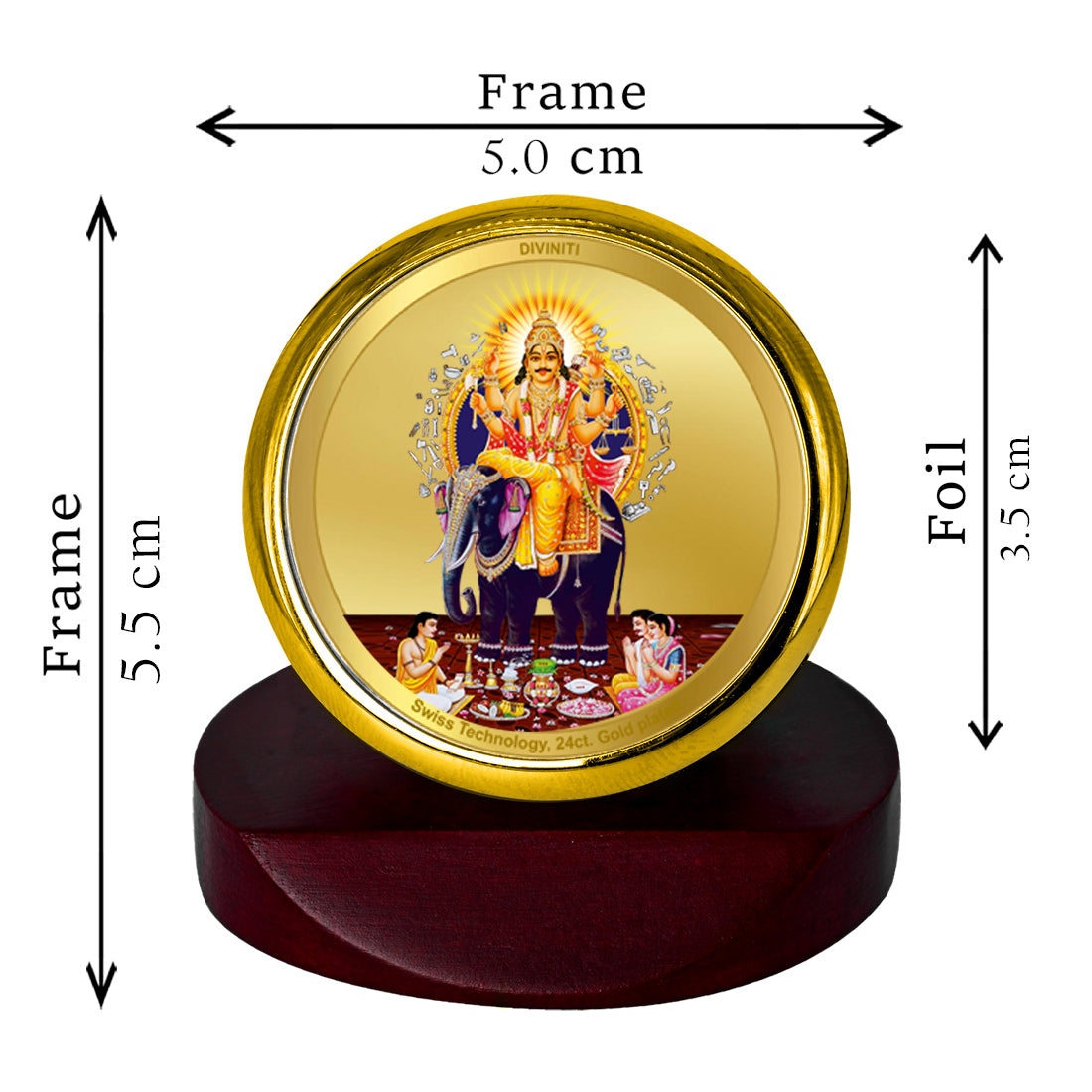 Diviniti 24K Gold Plated Vishvakarma Frame For Car Dashboard, Home Decor, Puja (5.5 x 5.0 CM)