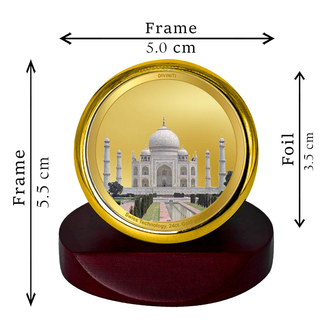 Diviniti 24K Gold Plated Taj Mahal Frame For Car Dashboard, Home Decor, Table, Luxury Gift (5.5 x 5.0 CM)