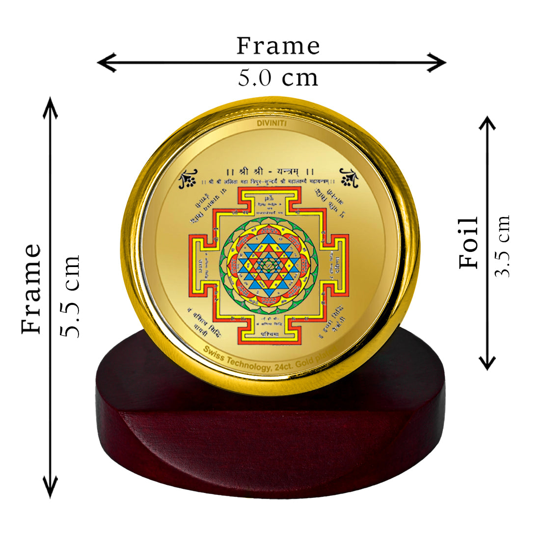 Diviniti 24K Gold Plated Shree Yantra Frame For Car Dashboard, Home Decor, Table Top, Prayer (5.5 x 5.0 CM)