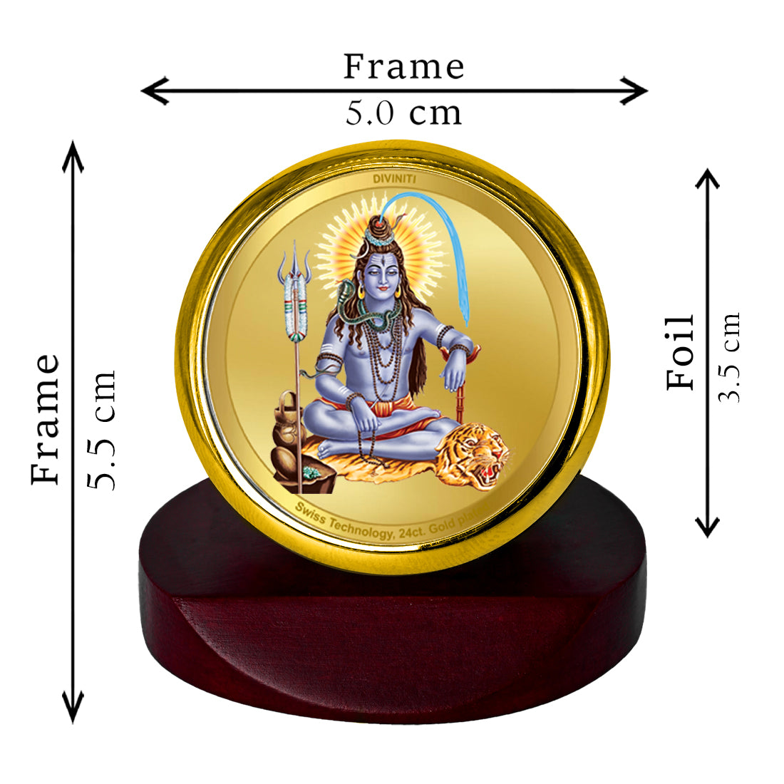 Diviniti 24K Gold Plated Shiva Frame For Car Dashboard, Home Decor, Table Decor, Puja (5.5 x 5.0 CM)