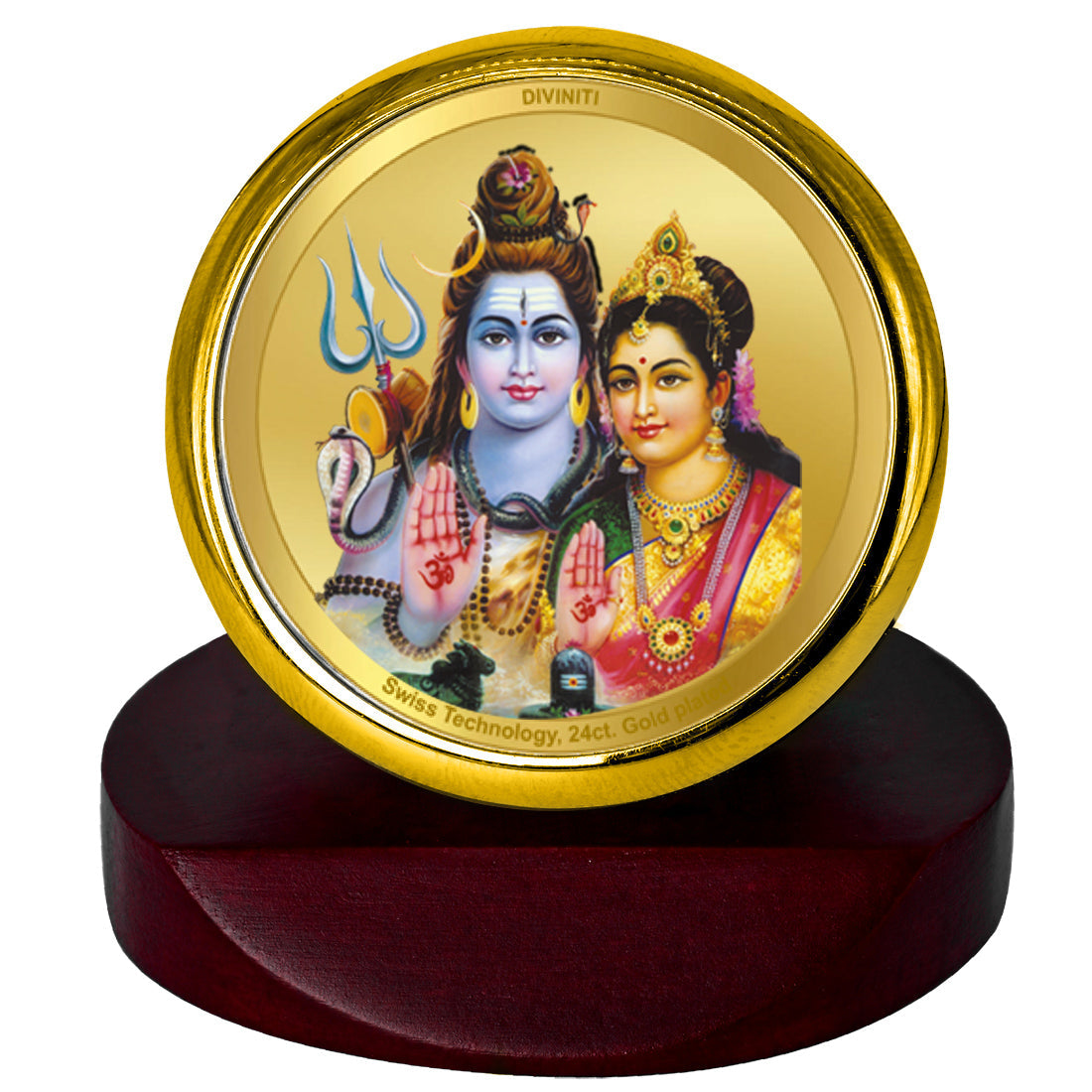 Diviniti 24K Gold Plated Shiv Parvati Frame For Car Dashboard, Home Decor, Puja (5.5 x 5.0 CM)