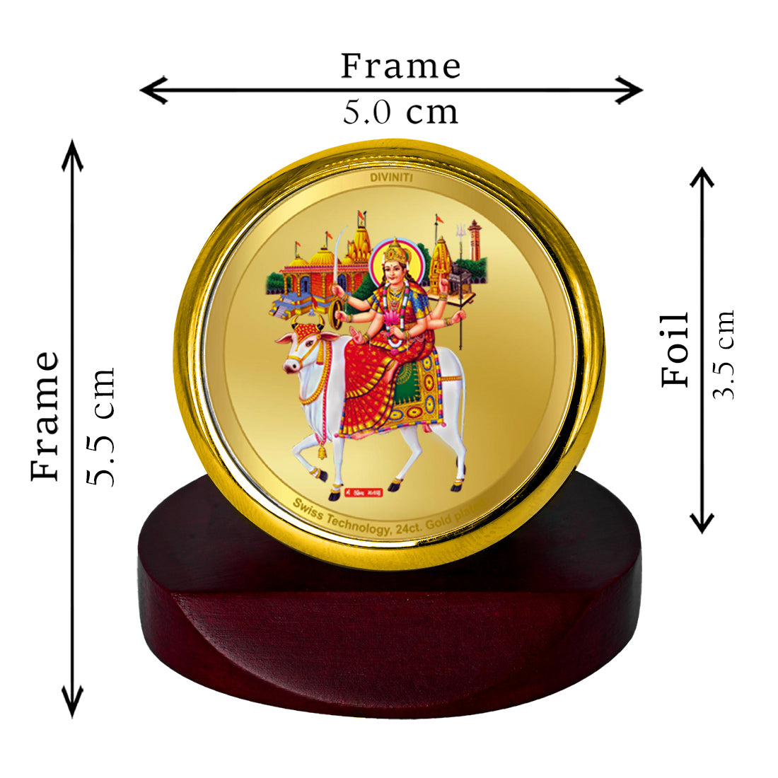 Diviniti 24K Gold Plated Umiya Mata Frame For Car Dashboard, Puja Room, Worship & Festival Gift (5.5 x 5.0 CM)