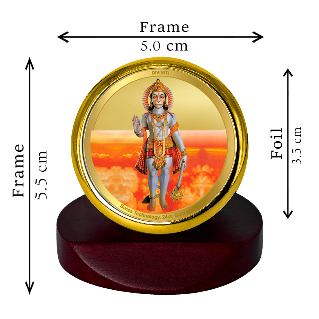 Diviniti 24K Gold Plated Hanuman Ji Frame For Car Dashboard, Home Decor, Table Top, Festival Gift, Puja (5.5 x 5.0 CM)