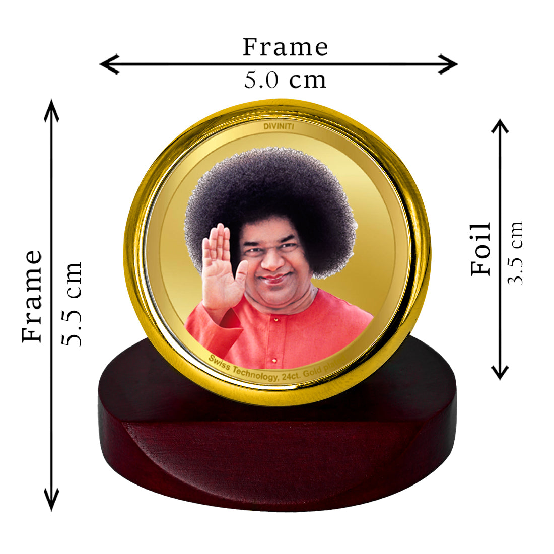 Diviniti 24K Gold Plated Sathya Sai Baba Frame For Car Dashboard, Home Decor, Table & Gift (5.5 x 5.0 CM)