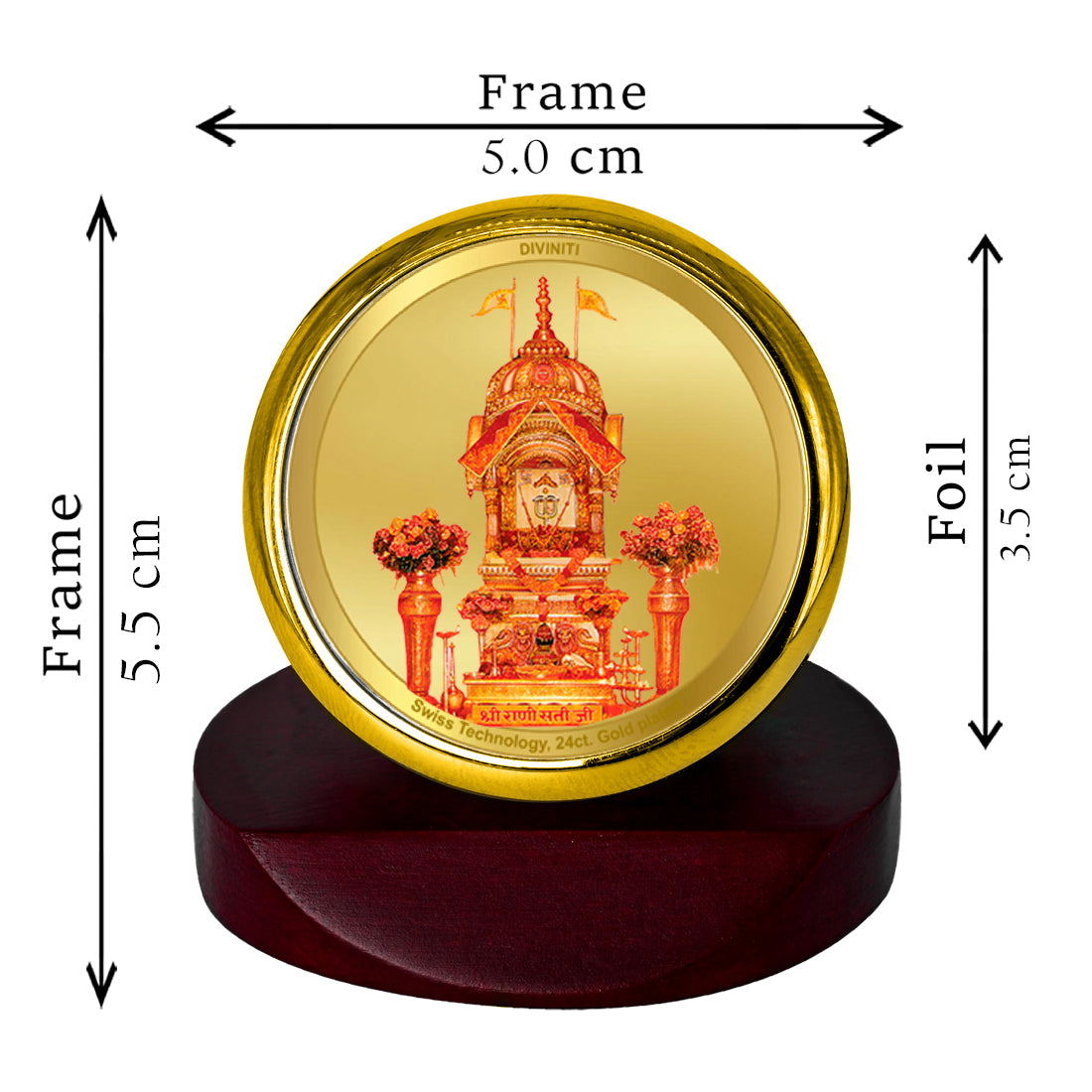 Diviniti 24K Gold Plated Rani Sati Frame For Car Dashboard, Home Decor, Table Tops & Gift (5.5 x 5.0 CM)