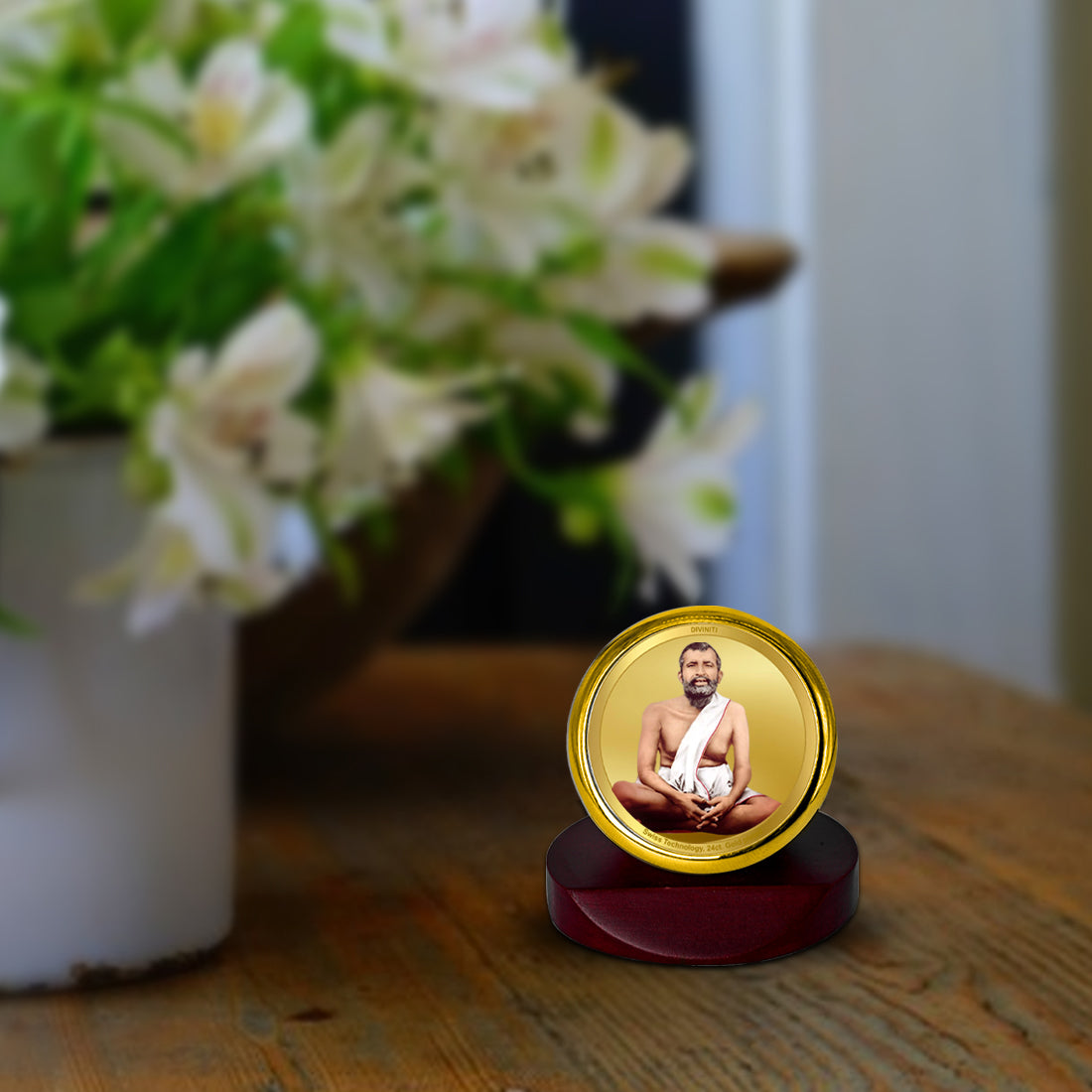 Diviniti 24K Gold Plated RamaKrishna Frame For Car Dashboard, Home Decor, Table Top, Gift (5.5 x 5.0 CM)