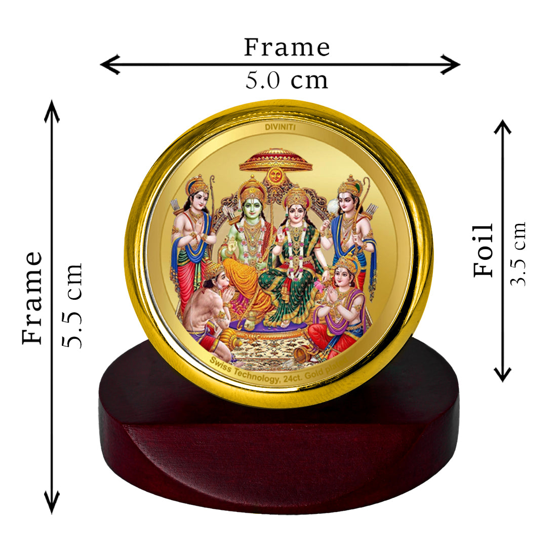 Diviniti 24K Gold Plated Ram Darbar Frame For Car Dashboard, Home Decor, Table Top (5.5 x 5.0 CM)