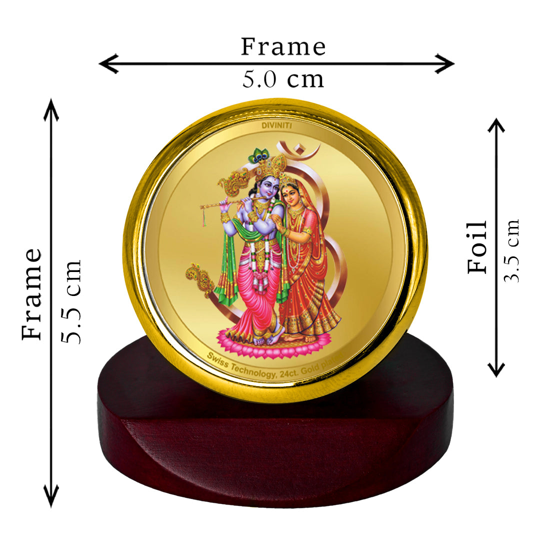 Diviniti 24K Gold Plated Radha Krishna Frame For Car Dashboard, Home Decor, Table Top, Puja Room & Luxury Gift (5.5 x 5.0 CM)