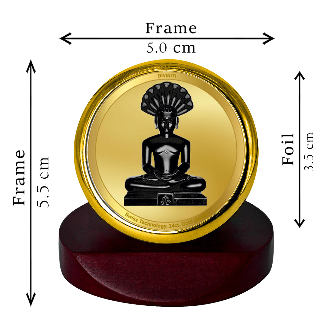 Diviniti 24K Gold Plated Parshvanatha Frame For Car Dashboard, Home Decor, Table Top, Prayer (5.5 x 5.0 CM)