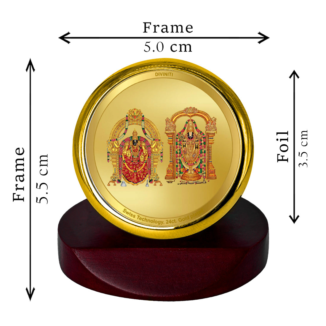 Diviniti 24K Gold Plated Padmavathi Balaji Frame For Car Dashboard, Home Decor, Puja (5.5 x 5.0 CM)