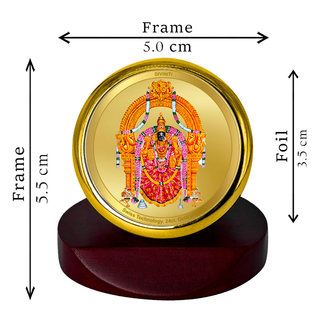 Diviniti 24K Gold Plated Padmavathi Frame For Car Dashboard, Home Decor Showpiece, Gift (5.5 x 5.0 CM)