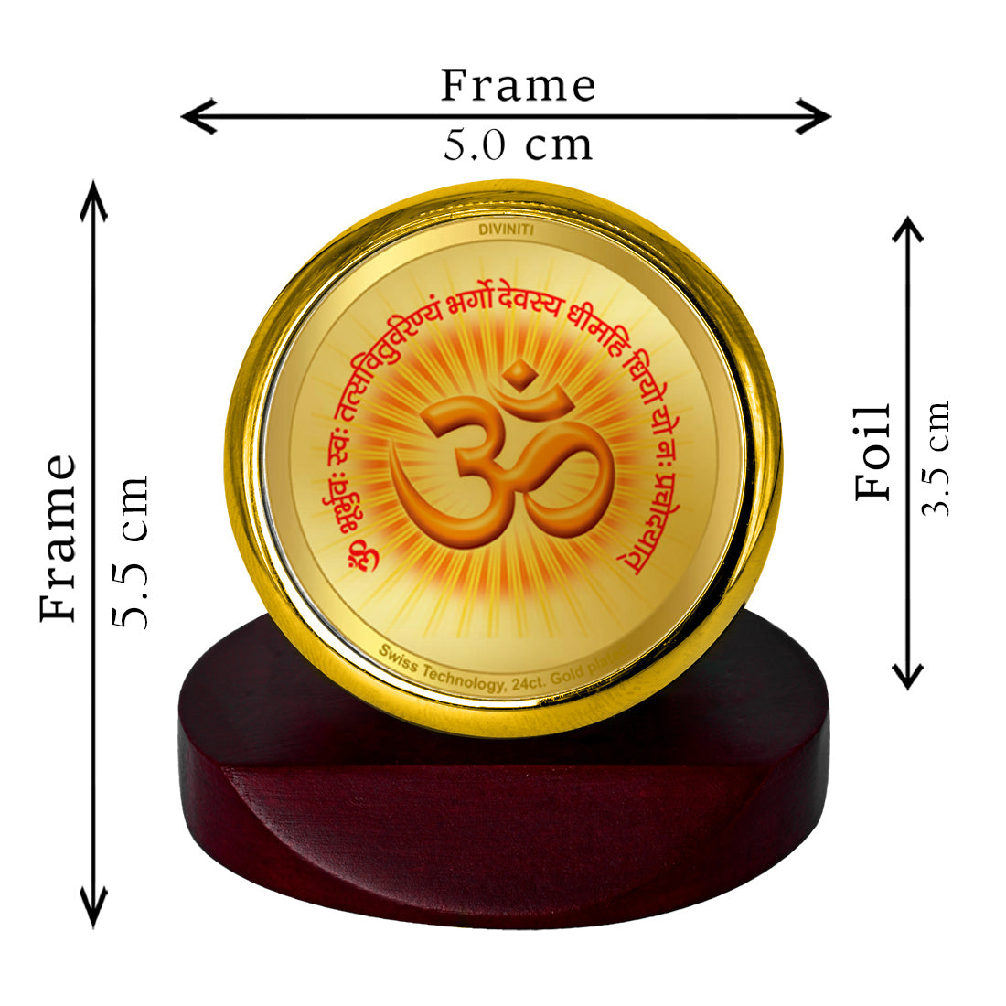 Diviniti 24K Gold Plated Gayatri Mantra Frame For Car Dashboard, Home Decor, Table Top, Prayer (5.5 x 5.0 CM)