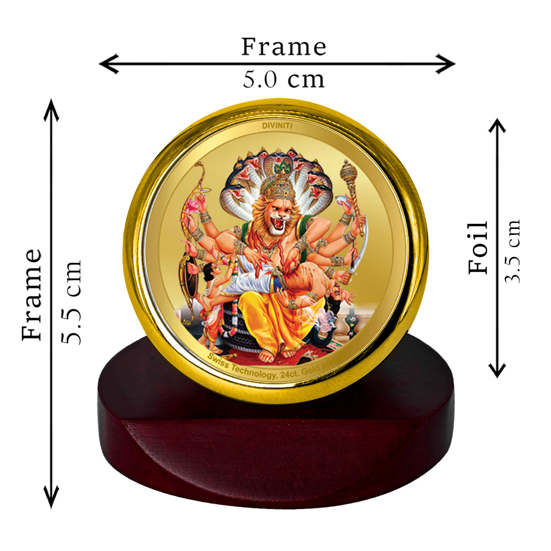 Diviniti 24K Gold Plated Narsimha Frame For Car Dashboard, Home Decor, Table, Prayer (5.5 x 5.0 CM)