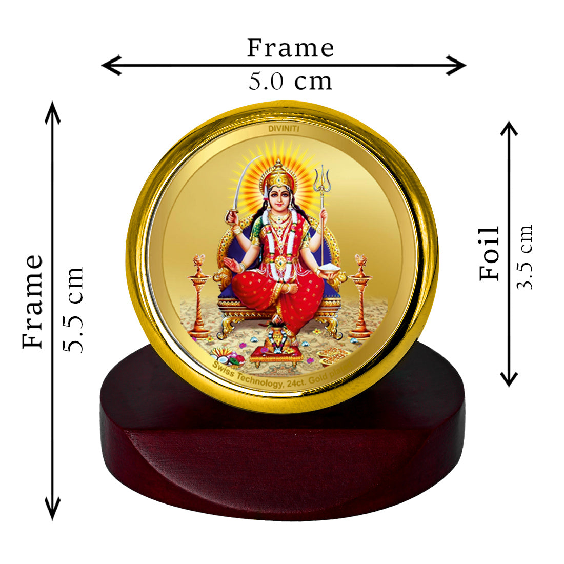 Diviniti 24K Gold Plated Santoshi Mata Frame For Car Dashboard, Table Tops, Puja & Festival Gift (5.5 x 5.0 CM)