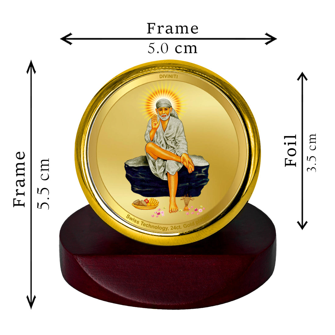 Diviniti 24K Gold Plated Sai Baba Frame For Car Dashboard, Home Decor, Table Top (5.5 x 5.0 CM)