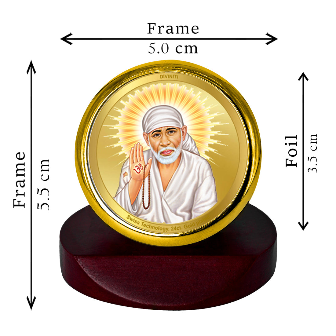 Diviniti 24K Gold Plated Sai Baba Frame For Car Dashboard, Home Decor, Table (5.5 x 5.0 CM)