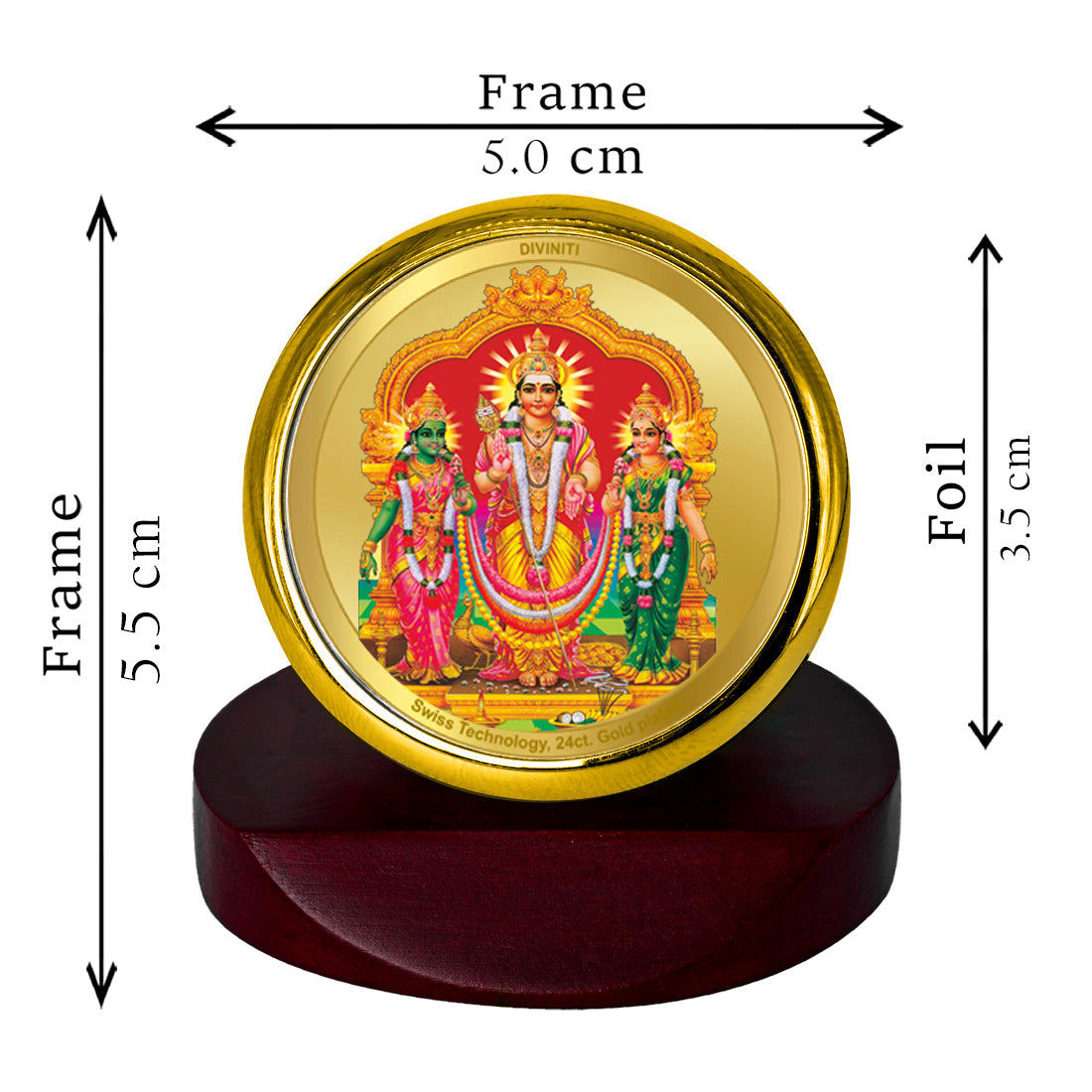 Diviniti 24K Gold Plated Murugan Valli Frame For Car Dashboard, Home Decor, Table Top, Worship & Gift (5.5 x 5.0 CM)