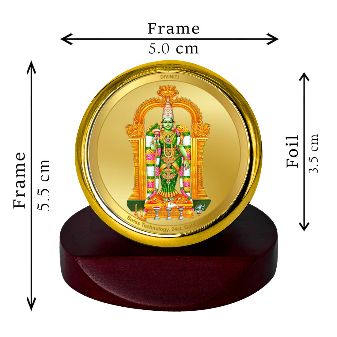 Diviniti 24K Gold Plated Devi Meenakshi Frame For Car Dashboard, Home Decor, Table Top & Gift (5.5 x 5.0 CM)