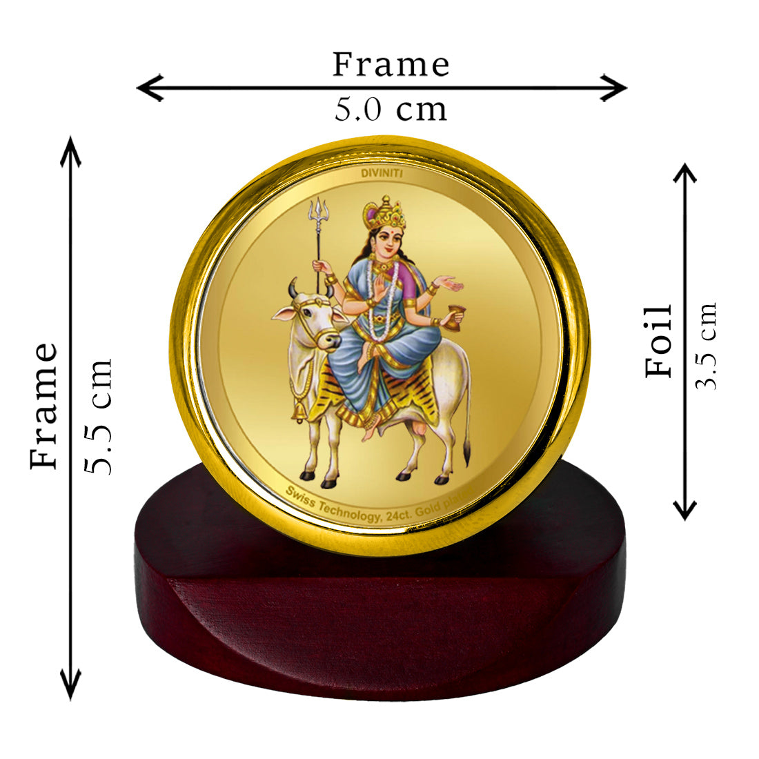 Diviniti 24K Gold Plated Mahagauri Mata Frame For Car Dashboard, Festival Gift, Worship & Puja Room (5.5 x 5.0 CM)