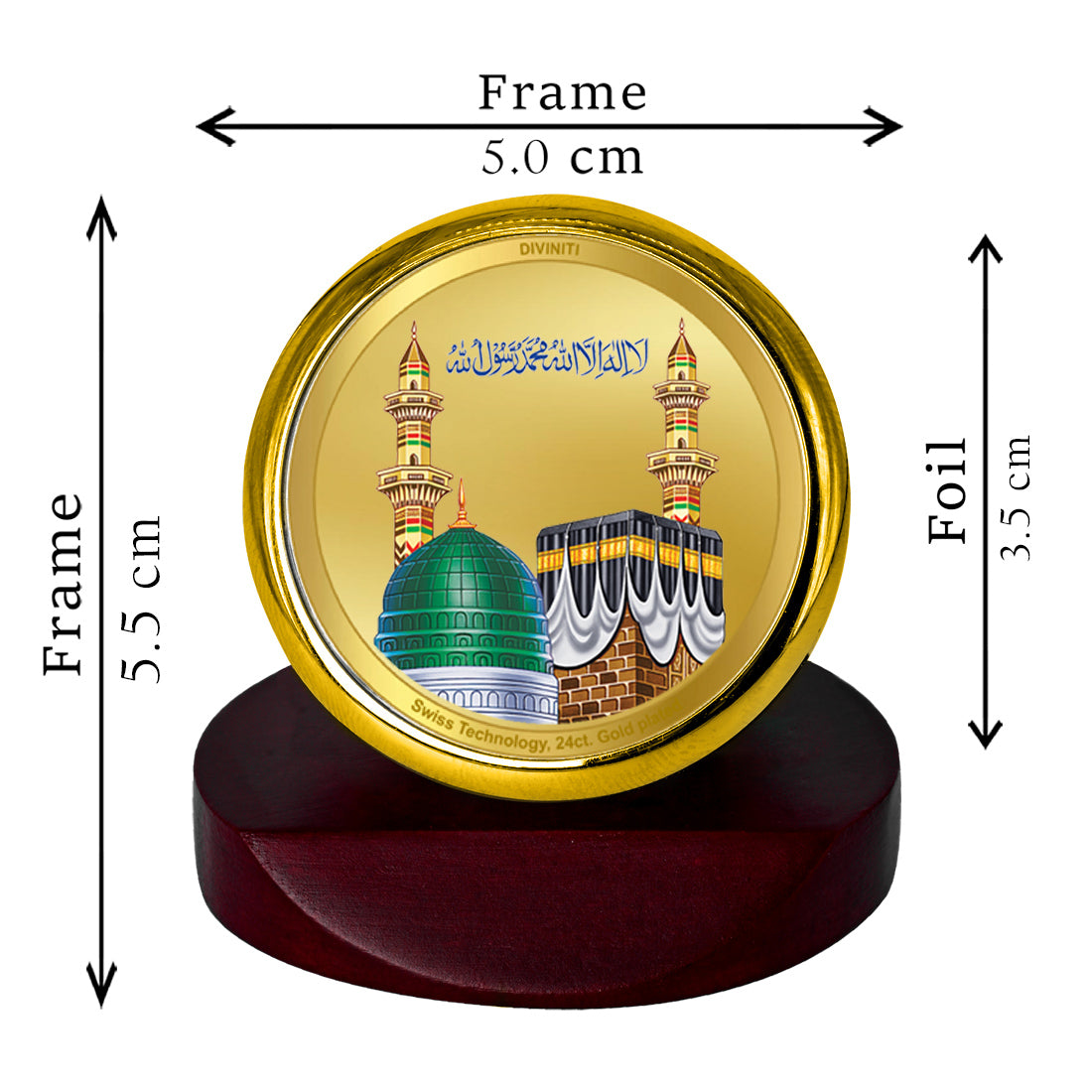 Diviniti 24K Gold Plated Mecca Madina Frame For Car Dashboard, Home Decor Showpiece (5.5 x 5.0 CM)