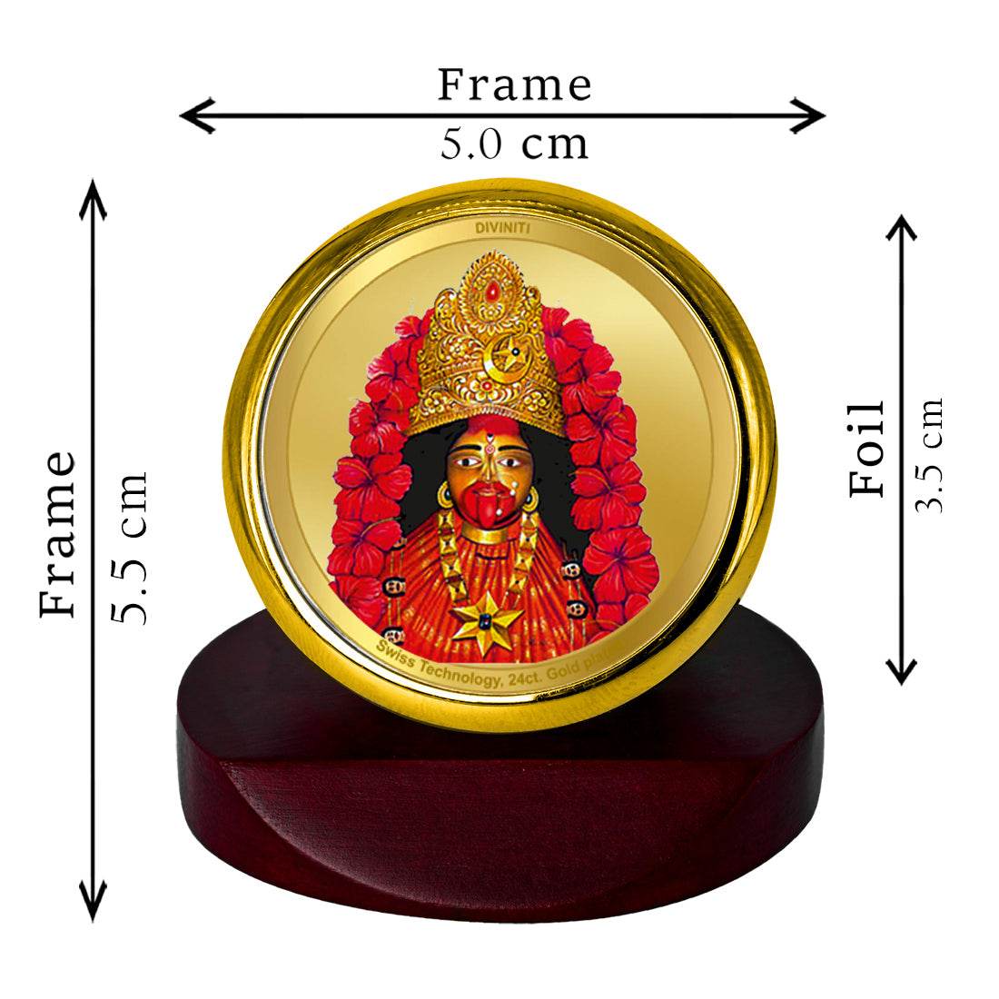 Diviniti 24K Gold Plated Tara Devi Frame For Car Dashboard, Home Decor, Worship & Festival Gift (5.5 x 5.0 CM)