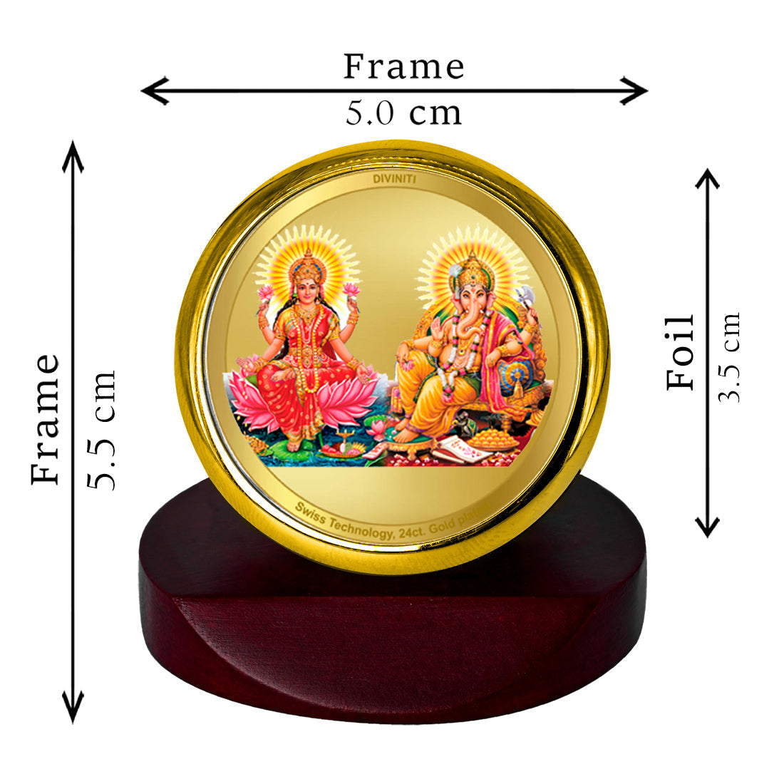 Diviniti 24K Gold Plated Lakshmi Ganesha Frame For Car Dashboard, Puja Room, Festival Gift (5.5 x 5.0 CM)