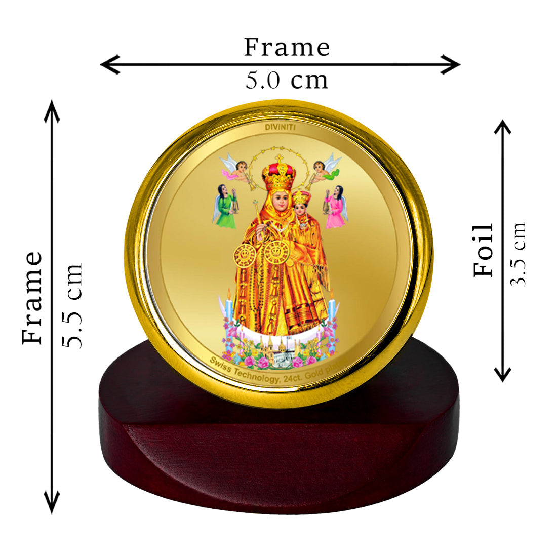 Diviniti 24K Gold Plated Lady of Health Frame For Car Dashboard, Home Decor, Table Tops (5.5 x 5.0 CM)