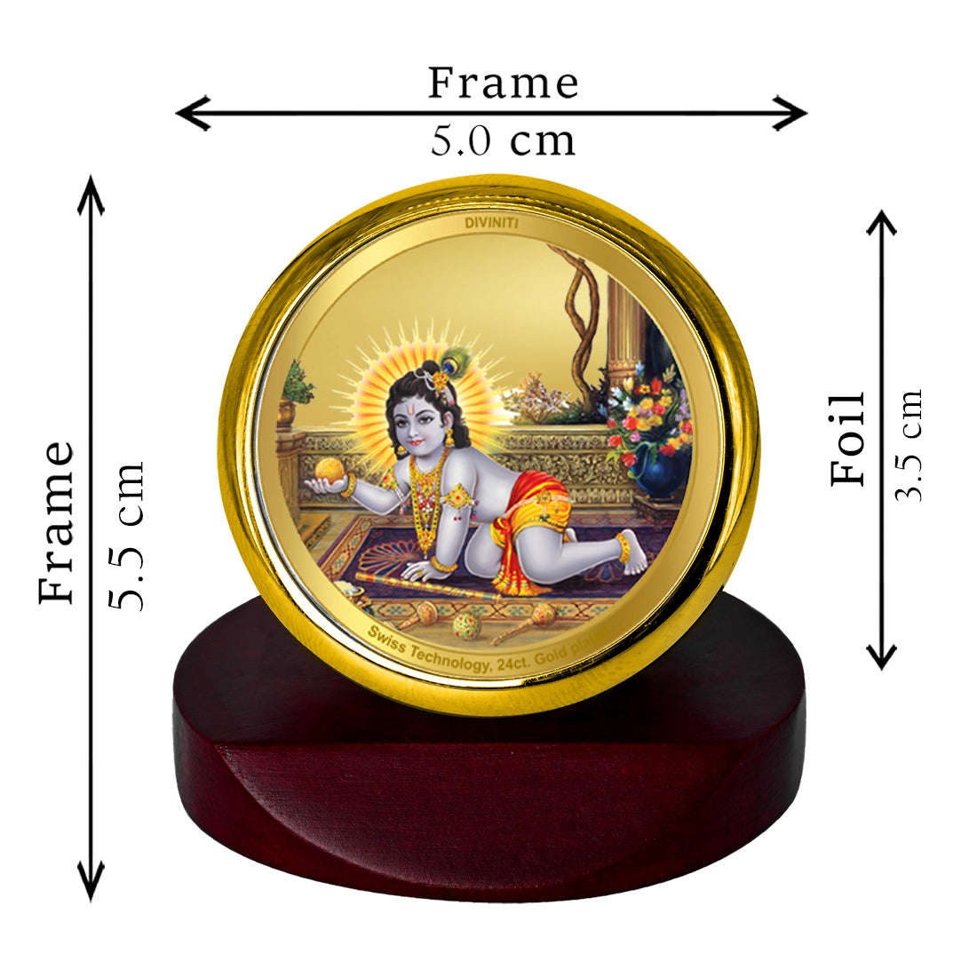 Diviniti 24K Gold Plated Laddu Gopal Frame For Car Dashboard, Home Decor, Table Top (5.5 x 5.0 CM)