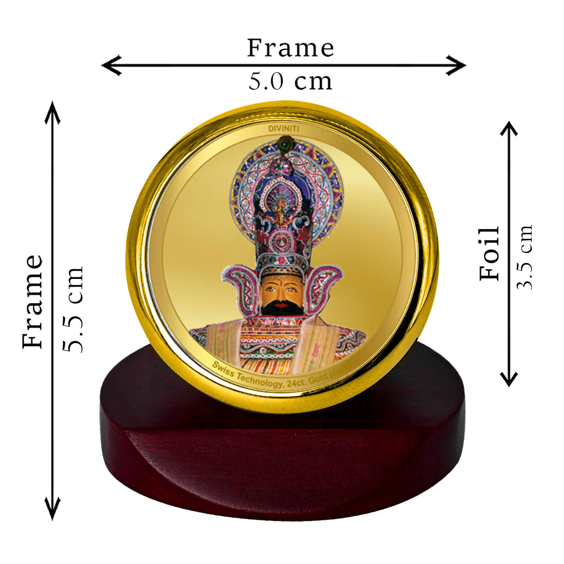 Diviniti 24K Gold Plated Khatu Shyam Frame For Car Dashboard, Home Decor, Table Top, Puja Room & Gift (5.5 x 5.0 CM)