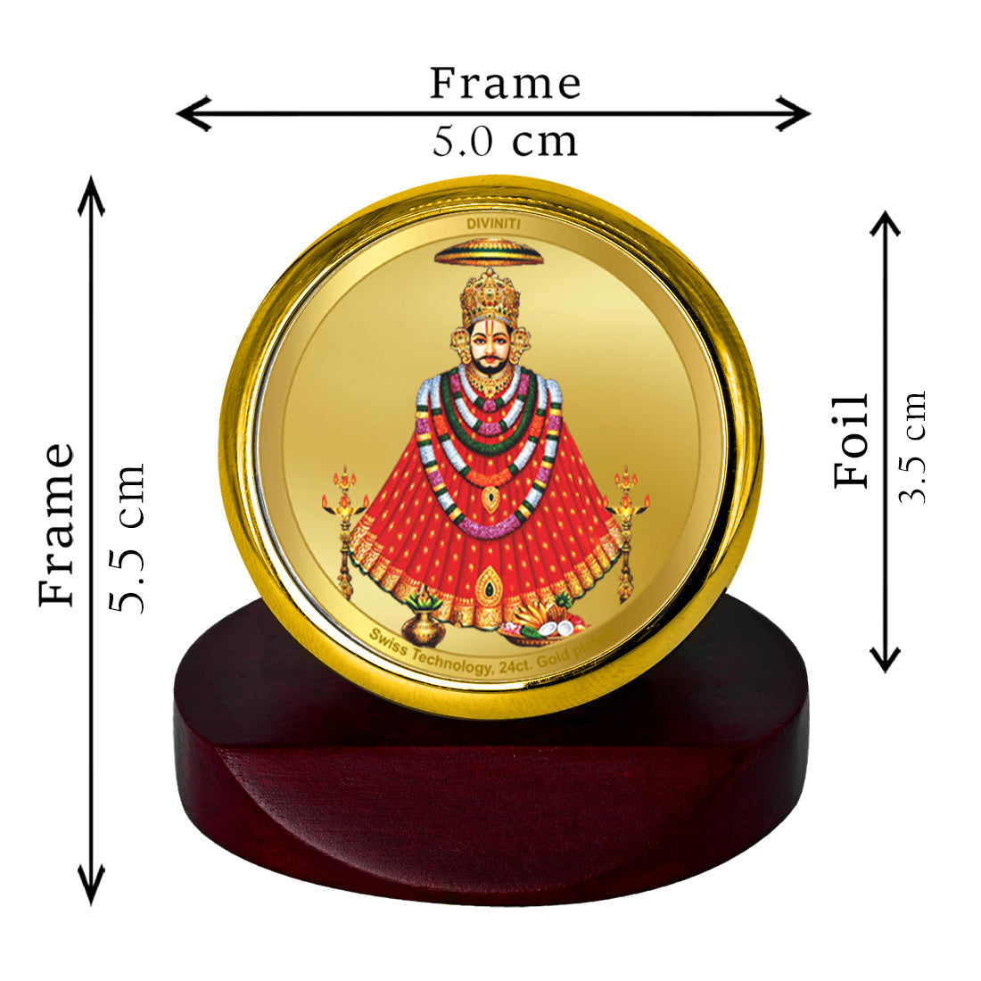 Diviniti 24K Gold Plated Khatu Shyam Frame For Car Dashboard, Home Decor, Table Top, Worship & Gift (5.5 x 5.0 CM)