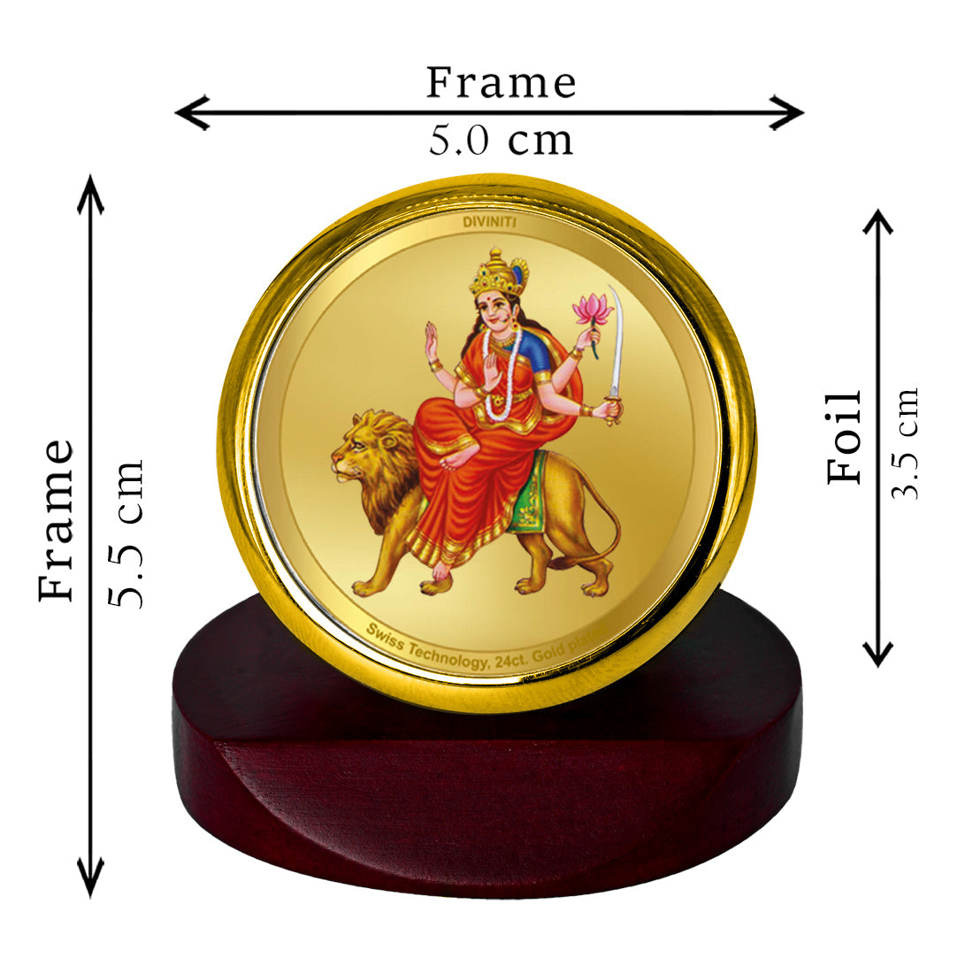 Diviniti 24K Gold Plated Katyani Mata Frame For Car Dashboard, Festival Gift, Worship & Puja Room (5.5 x 5.0 CM)