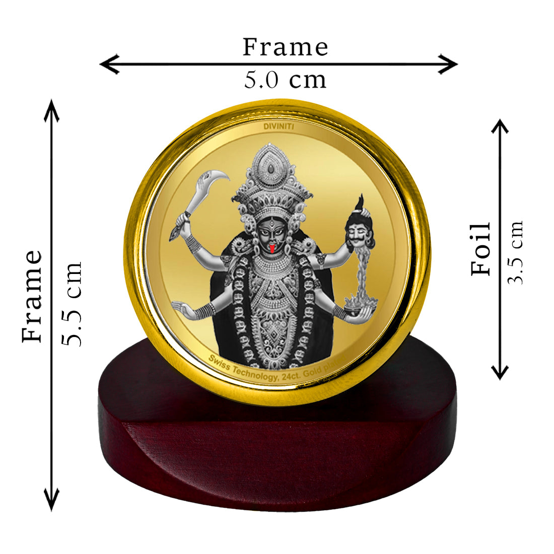 Diviniti 24K Gold Plated Maa Kali Frame For Car Dashboard, Home Decor, Table Top, Puja (5.5 x 5.0 CM)