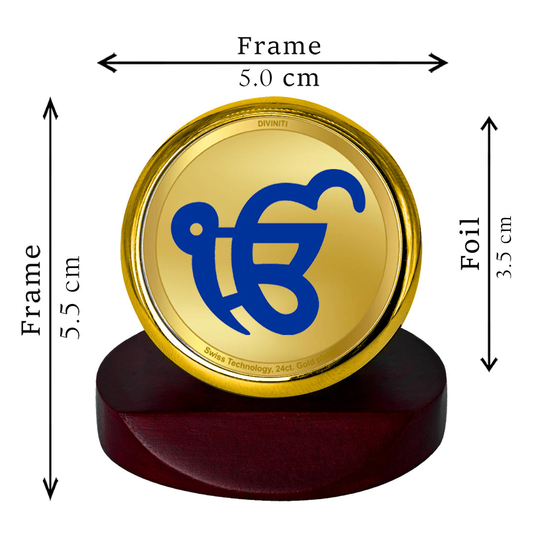 Diviniti 24K Gold Plated Ek Onkar Frame For Car Dashboard, Home Decor, Table Top (5.5 x 5.0 CM)