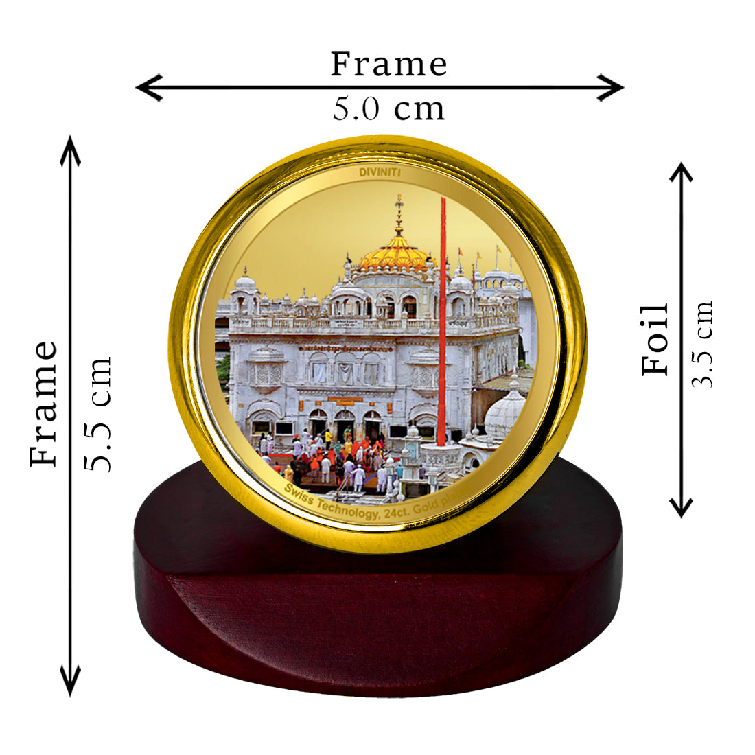 Diviniti 24K Gold Plated Huzur Saheb Frame For Car Dashboard, Home Decor, Table Top, Prayer, Gift (5.5 x 5.0 CM)