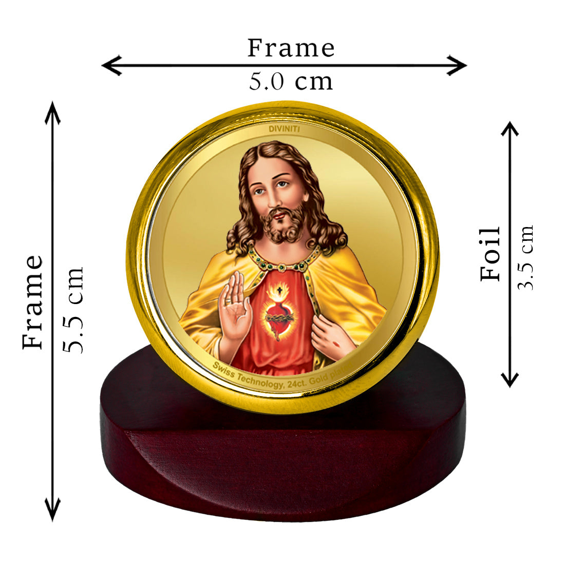 Diviniti 24K Gold Plated Jesus Christ Frame For Car Dashboard, Home Decor, Table Top, Gift (5.5 x 5.0 CM)