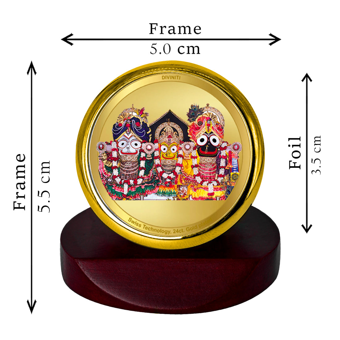 Diviniti 24K Gold Plated Lord Jagannath Frame For Car Dashboard, Home Decor, Table Top, Prayer & Festival Gift (5.5 x 5.0 CM)