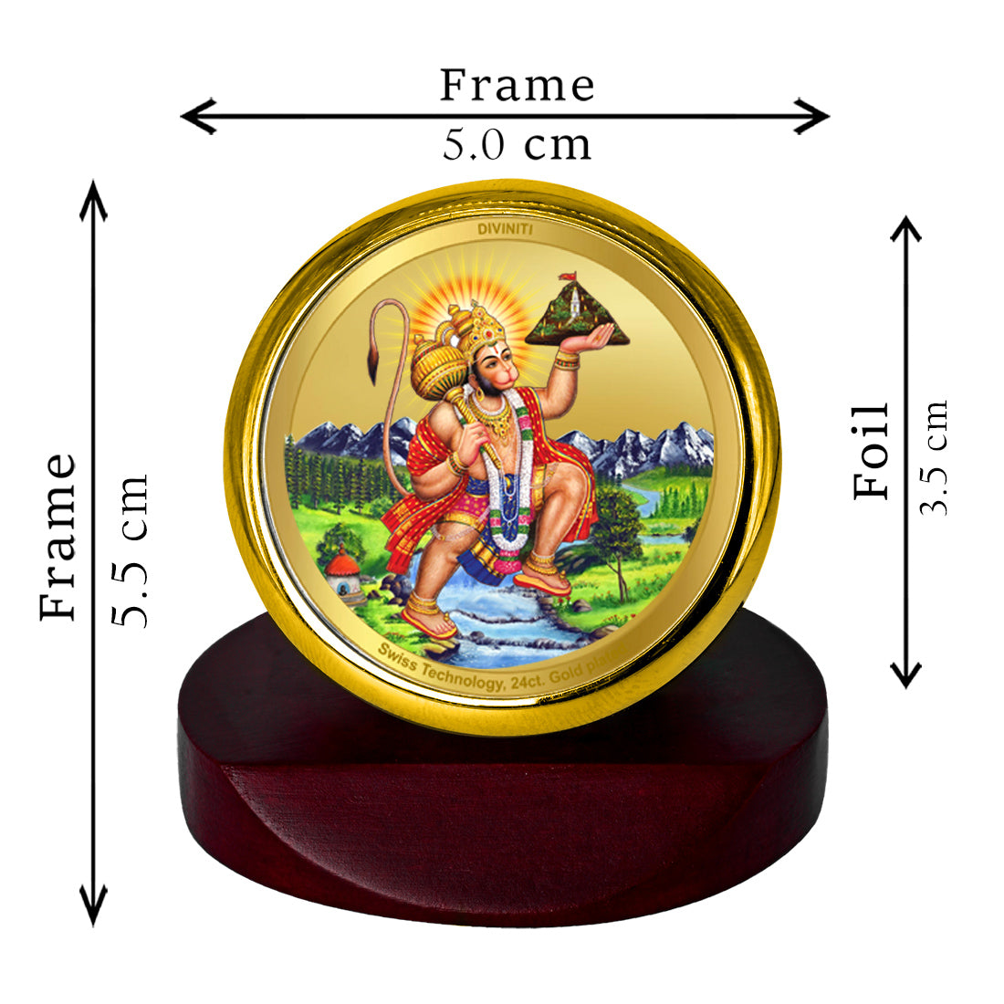 Diviniti 24K Gold Plated Hanuman Ji Frame For Car Dashboard, Home Decor, Housewarming Gift (5.5 x 5.0 CM)