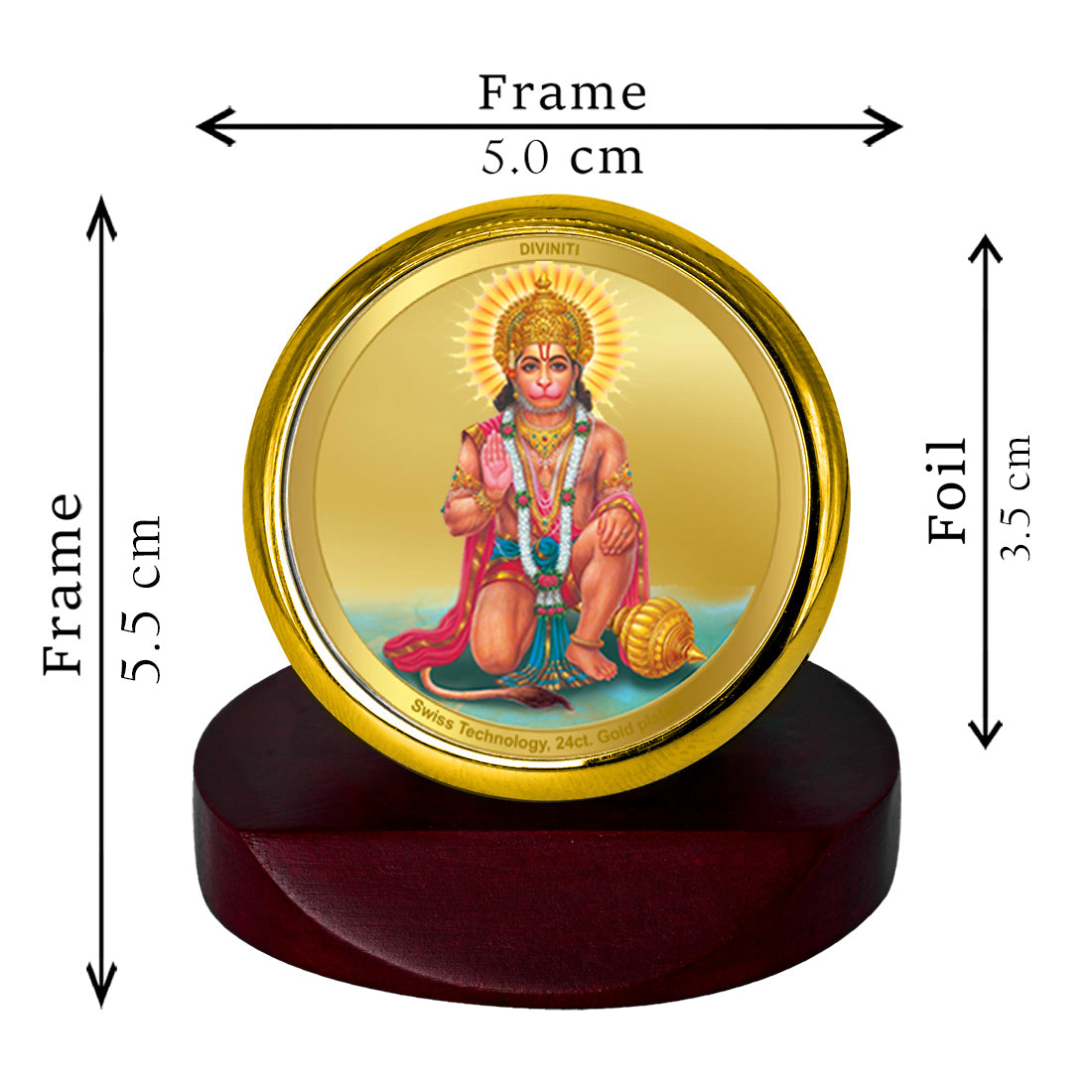 Diviniti 24K Gold Plated Hanuman Ji Frame For Car Dashboard, Home Decor, Table, Gift, Puja (5.5 x 5.0 CM)