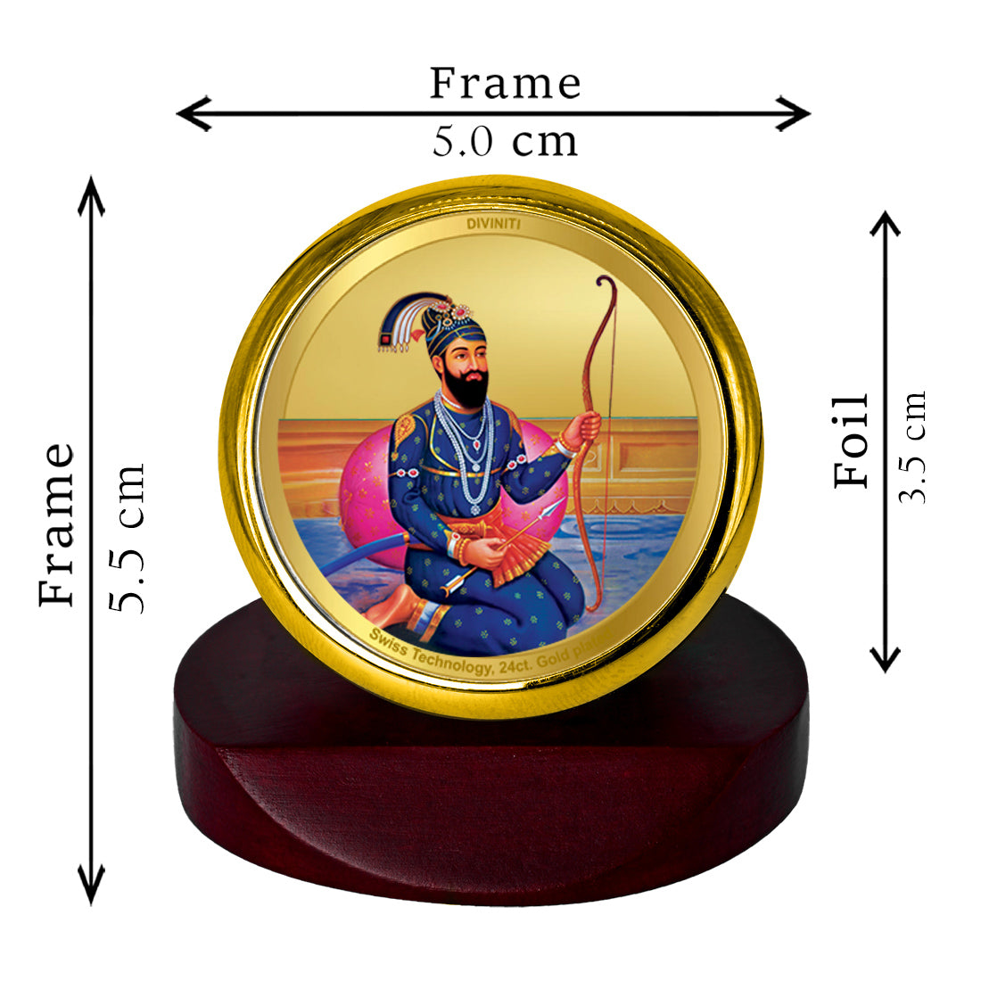 Diviniti 24K Gold Plated Guru Gobind Singh Frame For Car Dashboard, Home Decor, Table, Gift (5.5 x 5.0 CM)