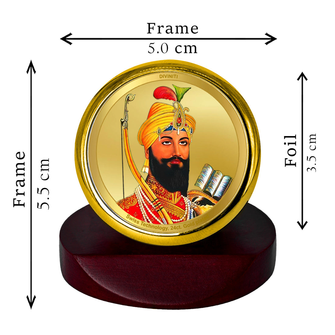 Diviniti 24K Gold Plated Guru Gobind Singh Frame For Car Dashboard, Home Decor, Table Top, Gift (5.5 x 5.0 CM)