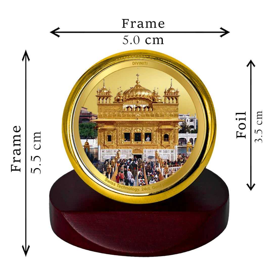 Diviniti 24K Gold Plated Golden Temple Frame For Car Dashboard, Home Decor, Table, Gift (5.5 x 5.0 CM)