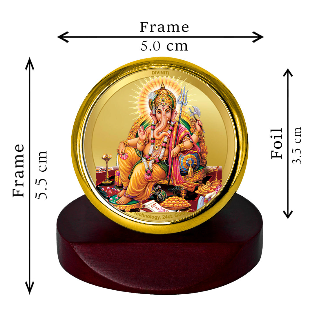 Diviniti 24K Gold Plated Ganesha Frame For Car Dashboard, Home Decor, Puja, Housewarming Gift (5.5 x 5.0 CM)