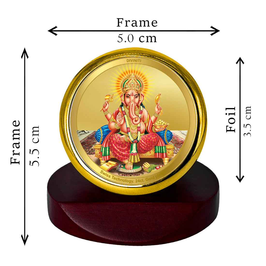 Diviniti 24K Gold Plated Ganesha Frame For Car Dashboard, Home Decor, Puja Room, Gift (5.5 x 5.0 CM)