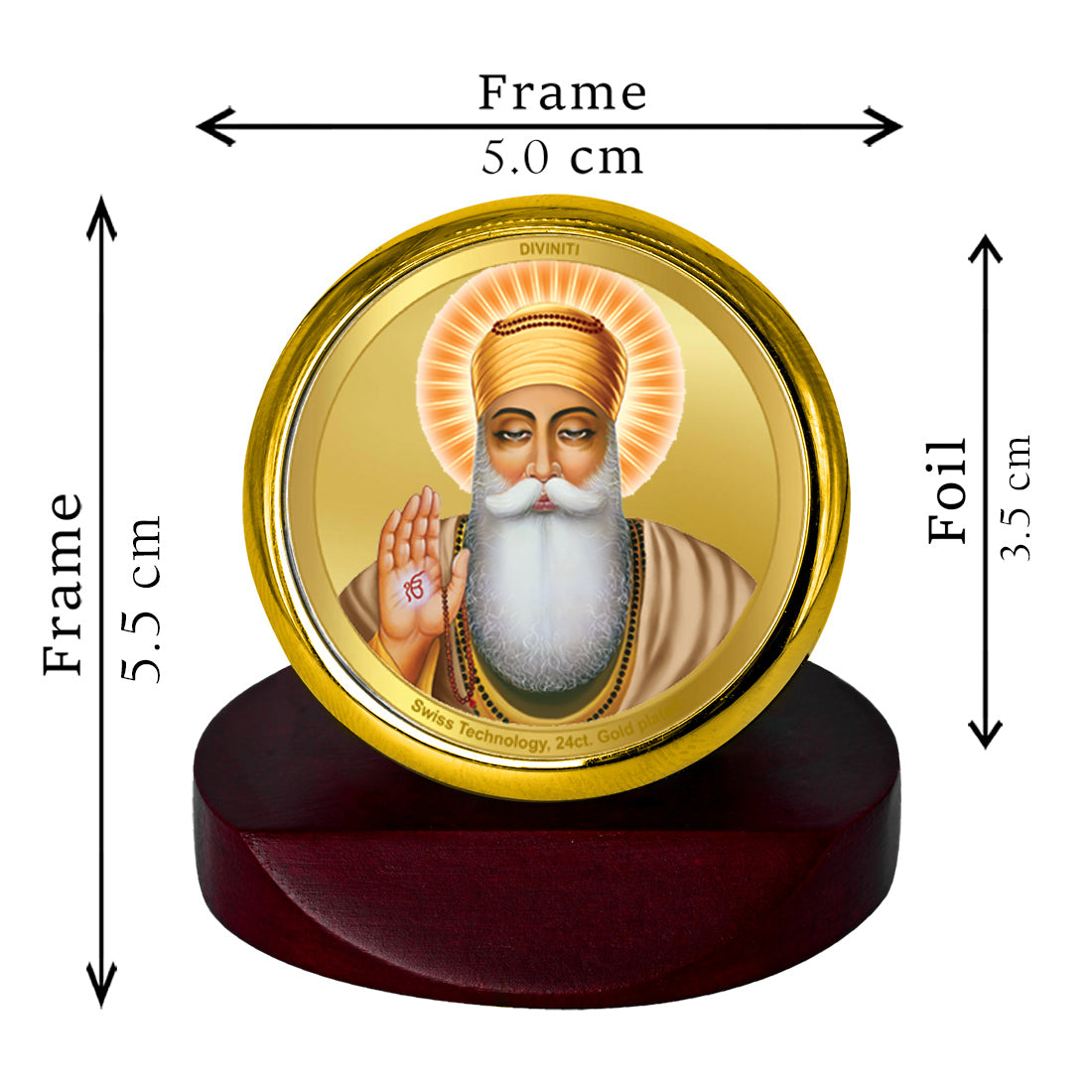 Diviniti 24K Gold Plated Guru Nanak Frame For Car Dashboard, Home Decor, Table Top, Gift (5.5 x 5.0 CM)