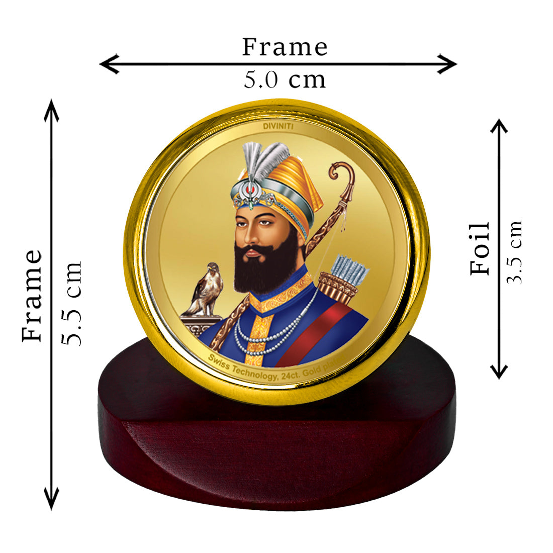 Diviniti 24K Gold Plated Guru Gobind Singh Frame For Car Dashboard, Home Decor, Table (5.5 x 5.0 CM)